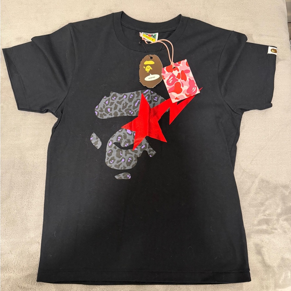 Black T-Shirt with Red and Purple Graphic